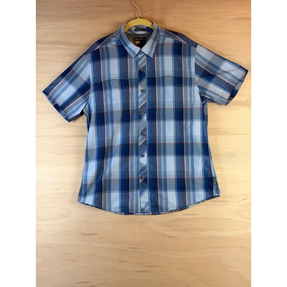 Eddie Bauer Mens Large Classic Fit Short Sleeve Plaid Button Down Hiking Shirt